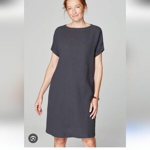 Pure Jill organic cotton crinkle gauze dress in grey Size Large TALL